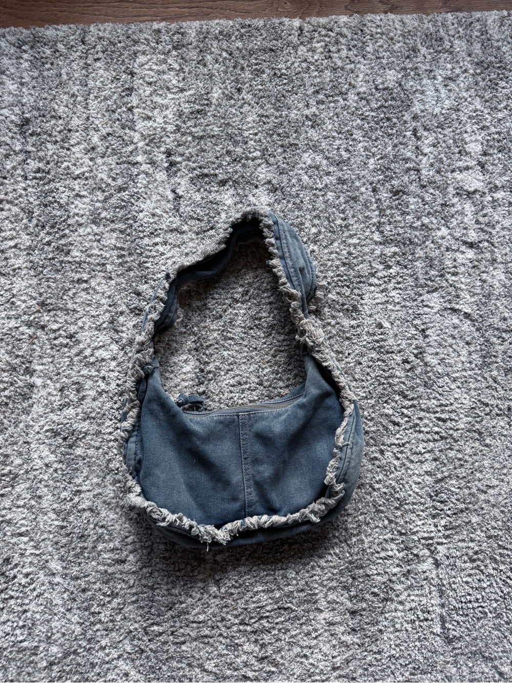 ASOS Denim Blue Frayed-Trim Mini Shoulder Bag